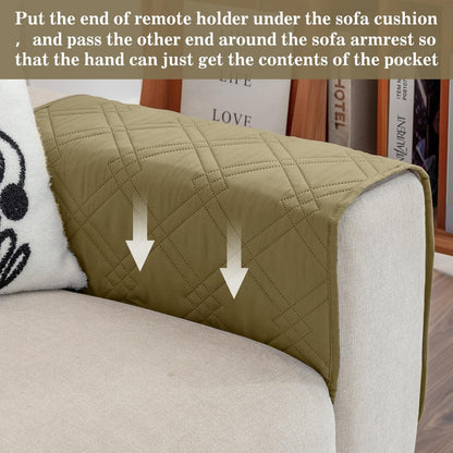 Couch Armrest Organizer Remote Control Holder Bedside Caddy with 6 Pockets, Non-Slip Armchair Caddy Sofa Armrest Organizer for Tv Remote Control, Magazine, Cell Phone, Beige