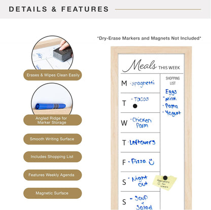 MCS Dry Erase Weekly Meal Planner Black Framed Calander Whiteboard, 11x24 | Dry Erase Weekly Meal Planner Black Framed Calander Whiteboard Frame, 11x24 Inch