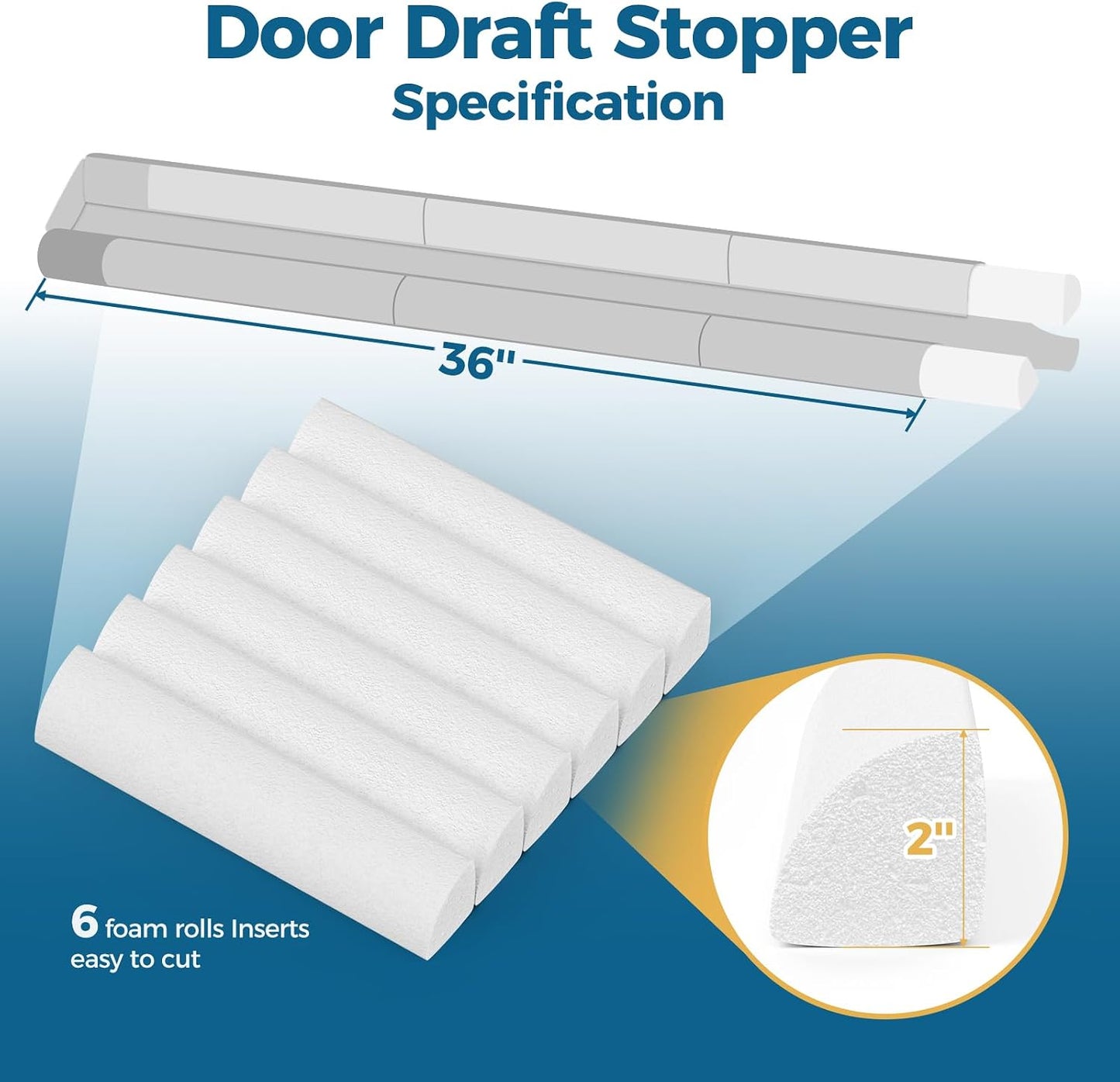 Augblinds 2X Double-Sided Door Draft Stopper, Adjustable 36 in, Gray | Soft Plush Cover and Dual Foam Tubes, Fits 30-36 Inch Doors, Helps Reduce Drafts, Light and Noise, Machine Washable