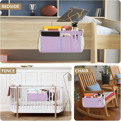 YETTASBIN Purple Bedside Caddy Hanging Storage Organizer Bag with 2 Straps & Hooks for Bunk Beds, College Dorm, Hospital Bed - Holder for Books, Phone, Magazine, Glasses, Keys