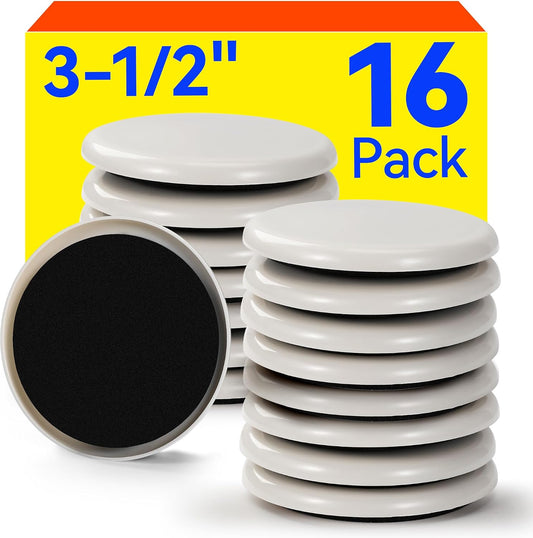 Furniture Sliders Plastic Sliders for Carpet and Hardwood Floors, Reusable Furniture Moving Pads, Chair Legs Floor Protectors, Easy Move Heavy Furniture (Beige, 16 Plastic 3 1/2” Slides)