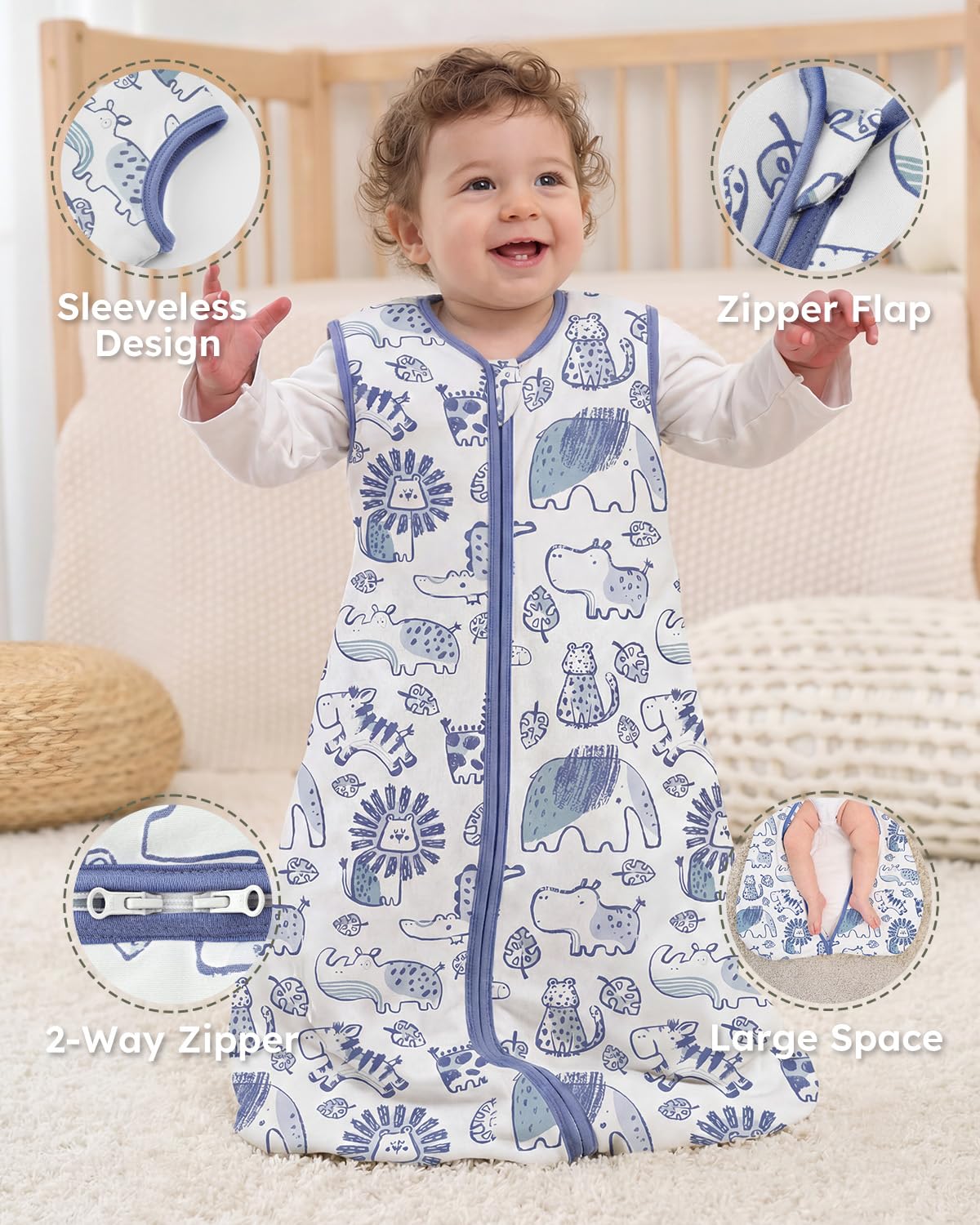Yoofoss Baby Sleep Sack 0-6 Months Wearable Blanket for Babies 100% Organic Cotton 2-Way Zipper TOG 0.5 Toddler Sleeping Sack 3 Pack, Sleep Sacks