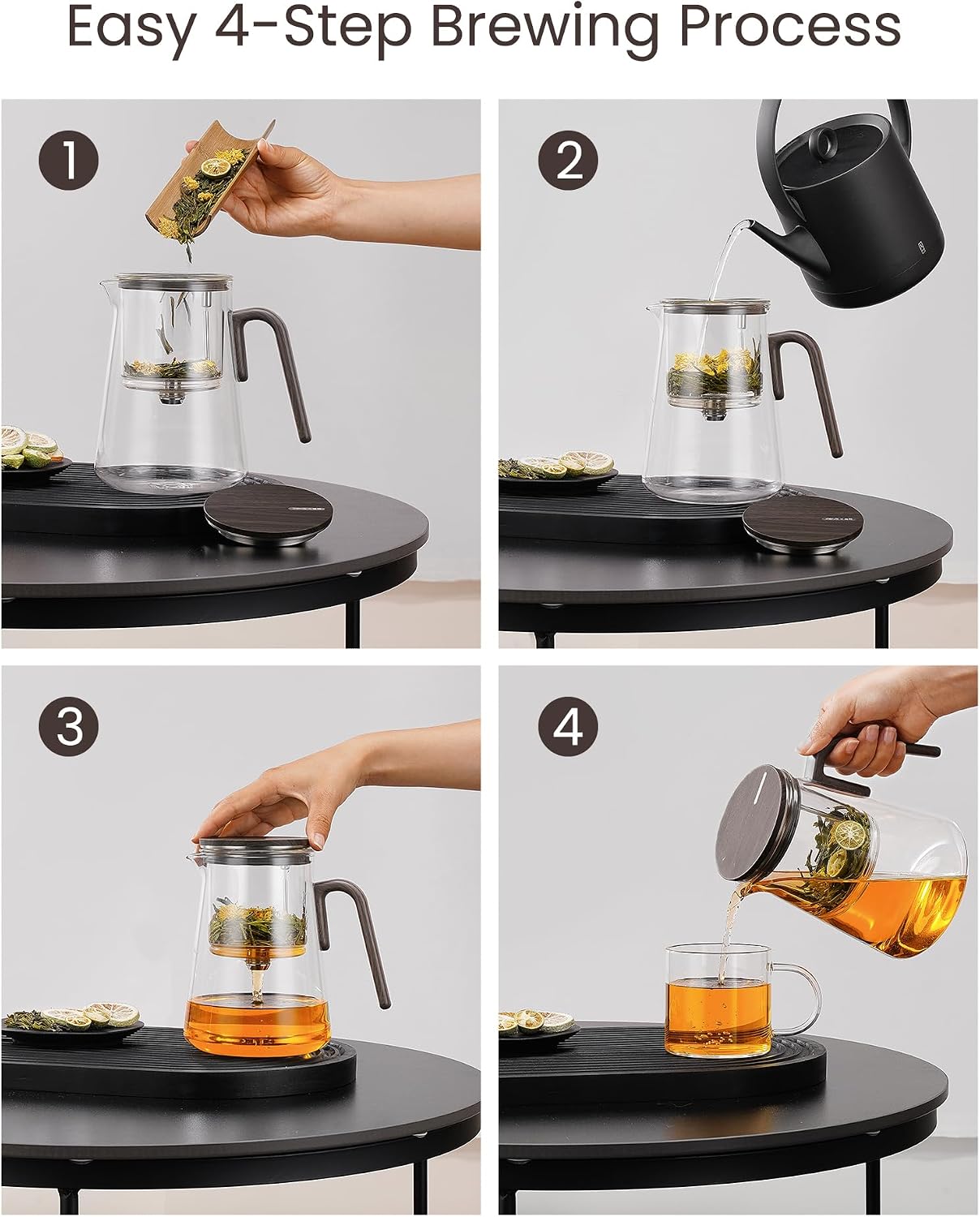 ZENS Magnetic Glass Infuser Teapot for Loose Tea, 27oz Walnut Wood Handle | Magic Teapot with Infuser, Echanted Tea Maker, Mess-Free Loose Leaf Tea Diffusers for Tea lover Gifts