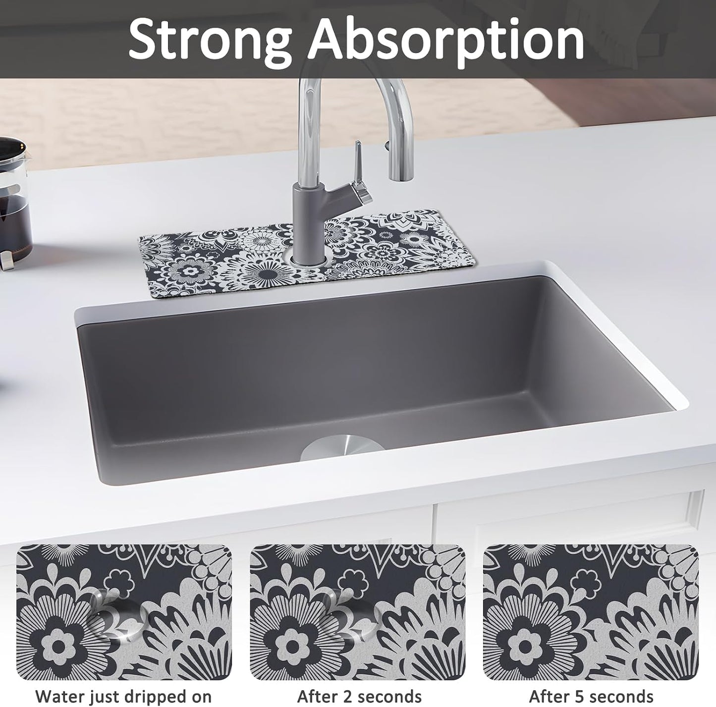 24" X 5.5" Kitchen Sink Splash Guard Faucet Mat Mandala Super Absorbent Fast Drying Faucet Guard & Draining Mat Sink Splash Guard Behind Faucet for Kitchen, Bathroom