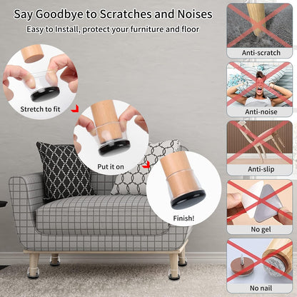 Ezprotekt Chair Leg Sliders for Carpet, 24 Pcs Square Chair Glides for Carpet, Carpet Furniture Pads Stool Leg Protectors Caps, Carpet Furniture Glides Quickly and Easily (L Fit:1" - 1.4")