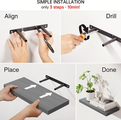 BAYKA Rustic Brown Floating Shelves 22.5in, Set of 2, Wall Mount Wood Shelf | Easy Install, 22lbs Max Load, Hidden Bracket, for Bathroom Bedroom Living Room or Kitchen, Hanging Shelf Book Decor Storage