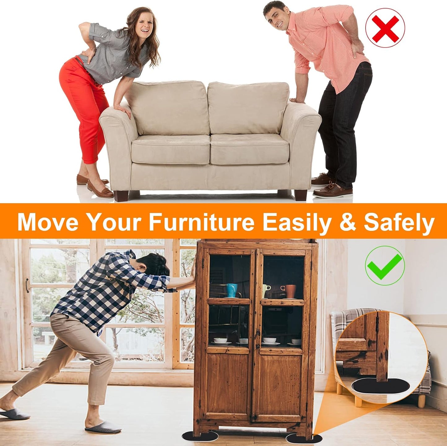 4PCS Large Furniture Sliders for Carpet and Hardwood Floors,9 1/2" x 5 3/4" | Reusable Furniture Moving Pad,Premium Furniture Movers Sliders, Oval Heavy Duty Sliders, Move Easily Protect Your Floor,Beige
