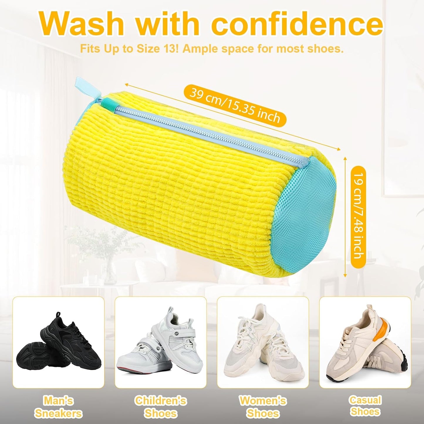 Shoe Washing Machine Bag – Reusable Laundry Shoe Bag for Sneakers, Running Shoes & White Shoes, Helps Protect Against Deformation, Scratches & Washer Damage(Yellow 2pcs)