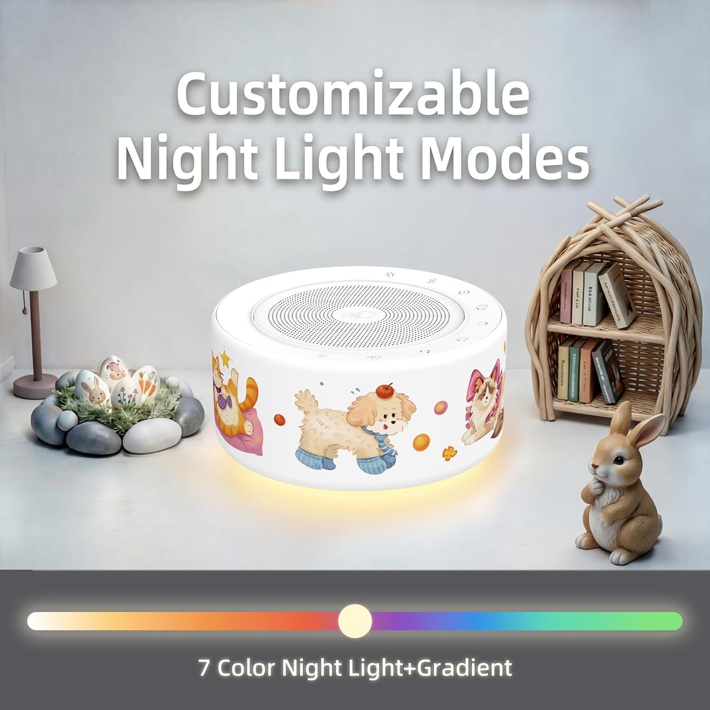 Kipcush White Noise Machine for Baby & Adults, 30 Soothing Sounds, Sleep Sound Machine with 8 Color Night Light, Memory Function, White Noise for Sleeping, Nursery, Office, Travel & Relaxation