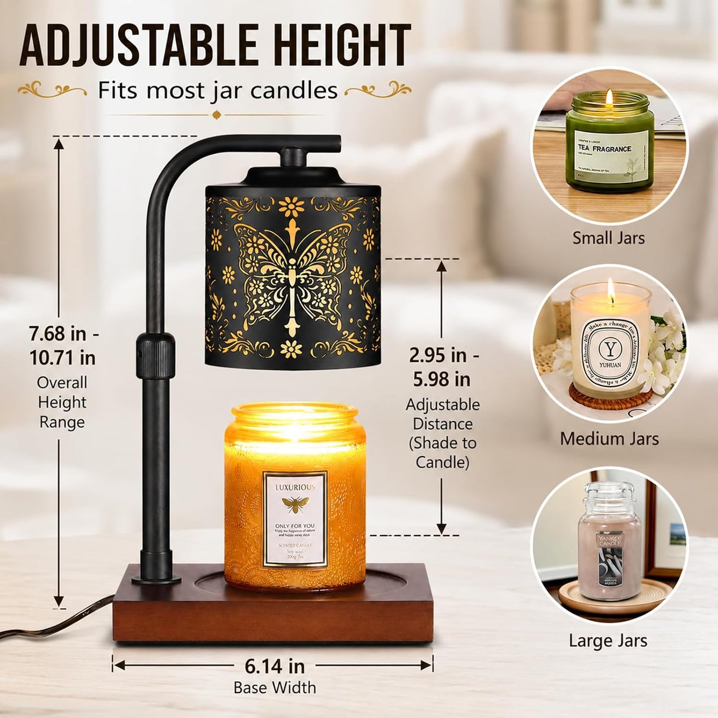 Candle Warmer Lamp Adjustable Height Dimmable for Jar Candles Hummingbird
