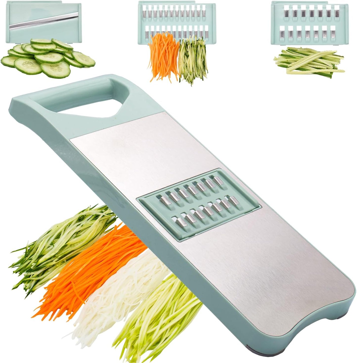 NACOLUS 6-Blade Mandoline Slicer for Kitchen,Handheld Vegetable Slicer | stainless steel surface,straight slicer 1/3mm,shredder 2/3mm,waffle fry cutter,grater,finger-safe hand guard,garlic slicer