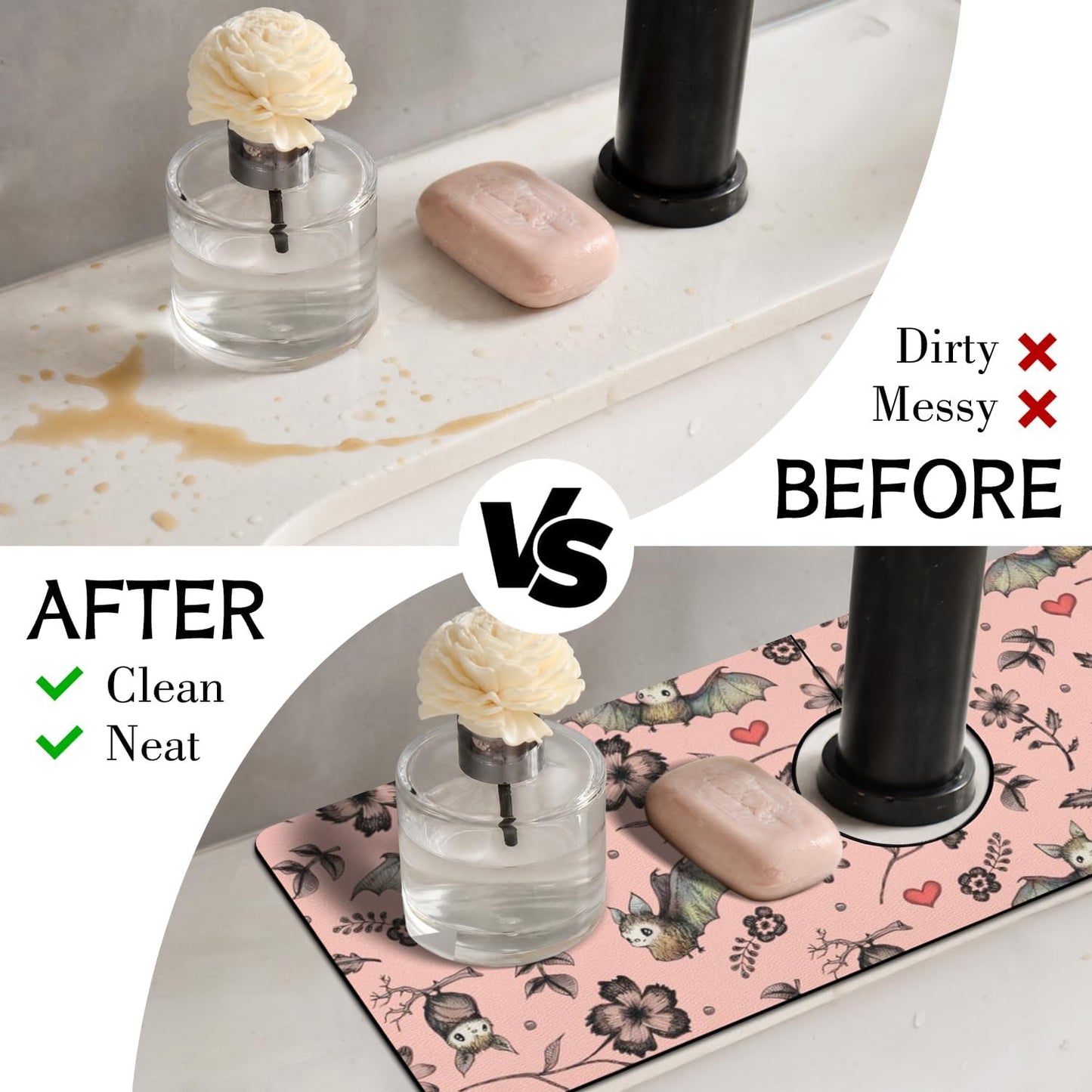 Light Brown White Checkered Kitchen Sink Splash Guard Faucet Mat,Faucet Non-Slip Absorbent Mat,Farmhouse Sink Splash Guard Behind Faucet for Kitchen Bathroom, 15"x5.5"