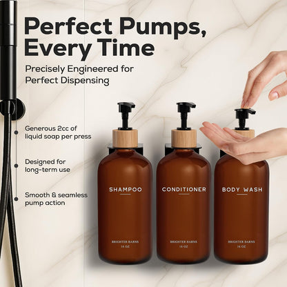 White Shampoo and Conditioner Dispenser Set Wall Mounted by Brighter Barns - Shower Dispenser 3 Chamber No Drill - Refillable Shampoo and Conditioner Bottles for Shower Wall in Airbnb, Hotel (White)
