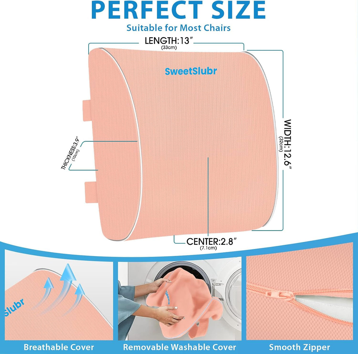 SweetSlubr Lumbar Support Pillow for Office Chair,Back Support(Black,Large)