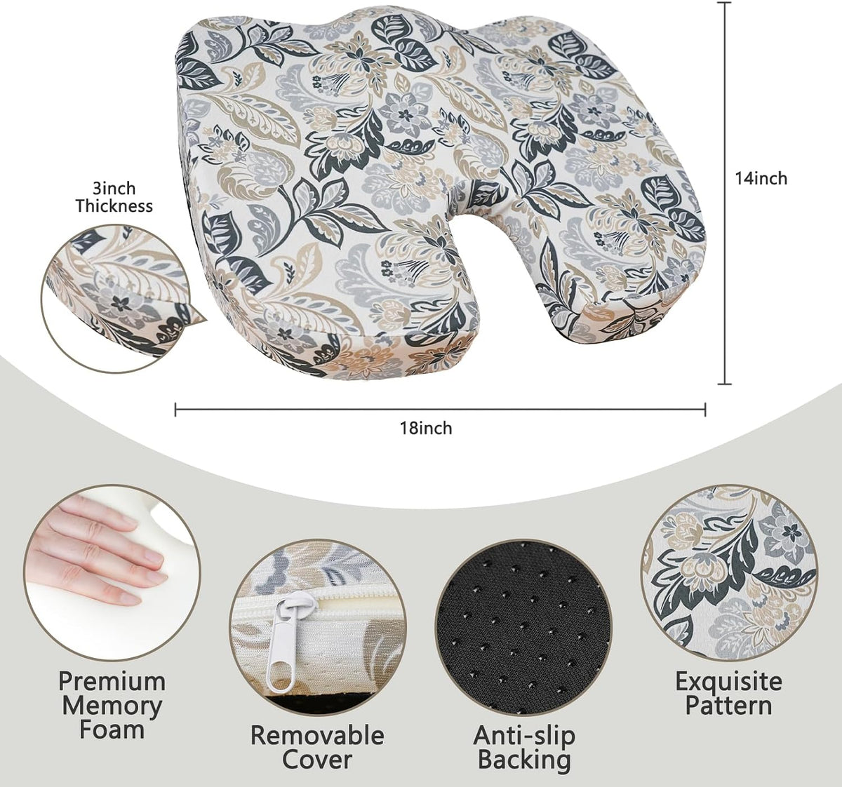 Tailbone Pain Relief Cushion, Memory Foam Seat Cushion for Coccyx Sciatica Pain Pressure Relief Office Desk Chair
