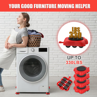 Furniture Lift Mover Tool Set, 14pcs Heavy Duty Lifter & Mover Sliders with 360° Swivel Wheels & Adjustable Height Lifting Lever for Moving Couches Sofas Refrigerators, Furniture Appliance