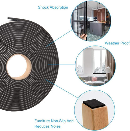 2 Rolls Foam Seal Tape for Door Window Insulation, Soundproof and Shockproof Foam Adhensive Strip, 3/8" Wx3/16 T Single Sided Foam Tape, Cold Air and Draft Closed Cell Seal Strip,Total 32FT