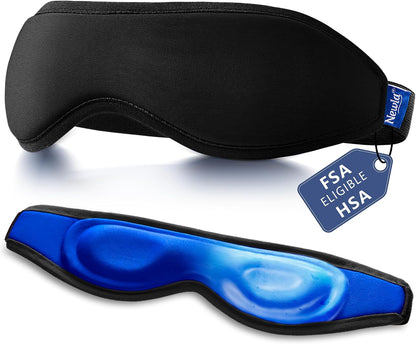 Cooling Gel Eye Mask, Contoured Cold Compress for Eyes, Reusable Cold Eye Mask for Puffy Eyes, Tired Eyes & Eye Strain, Flexible Solid Gel, Eye Care, Adjustable Strap, Fsa Eligible Items Hsa (Black)