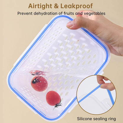 3 PCS Fruit Storage Containers for Fridge Food Storage Container Set with Removable Strainer, Lid with Strainer, Fruit & Vegetable Crisper, BPA-Free Plastic Produce Crisper for Long-Term Freshness
