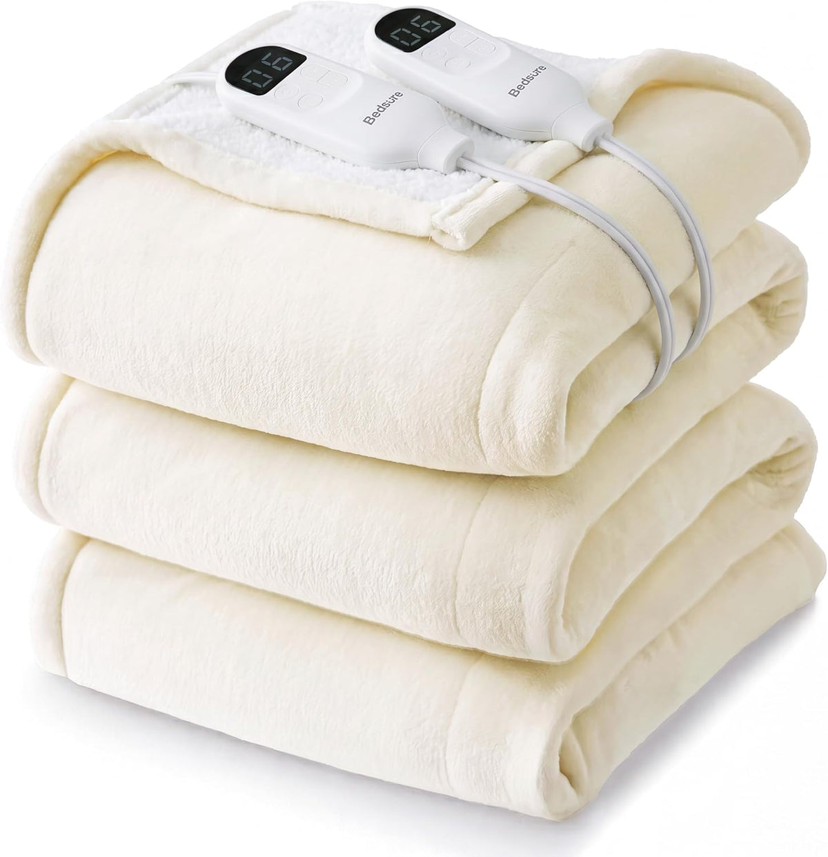 Bedsure Heated Blanket Throw, Soft Electric Blanket with Preheat, Cream