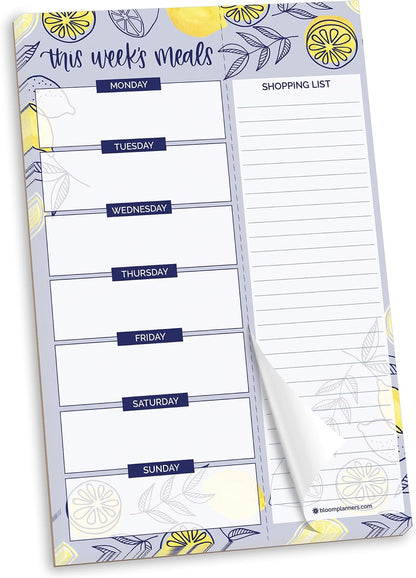 bloom daily planners Weekly Meal Planning Pad - Magnetic Hanging Refrigerator Menu Planner with Tear-Off Sheets & Perforated Grocery Shopping Lists - 6” x 9” (Pink Floral)