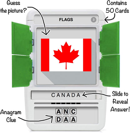 Logos Travel Game - Guess 100 Logos | Flash Cards with Slide Reveal Case | Card Game, Gift, Stocking Stuffer | Hours of Fun for Kids and Adults | Ages 6+