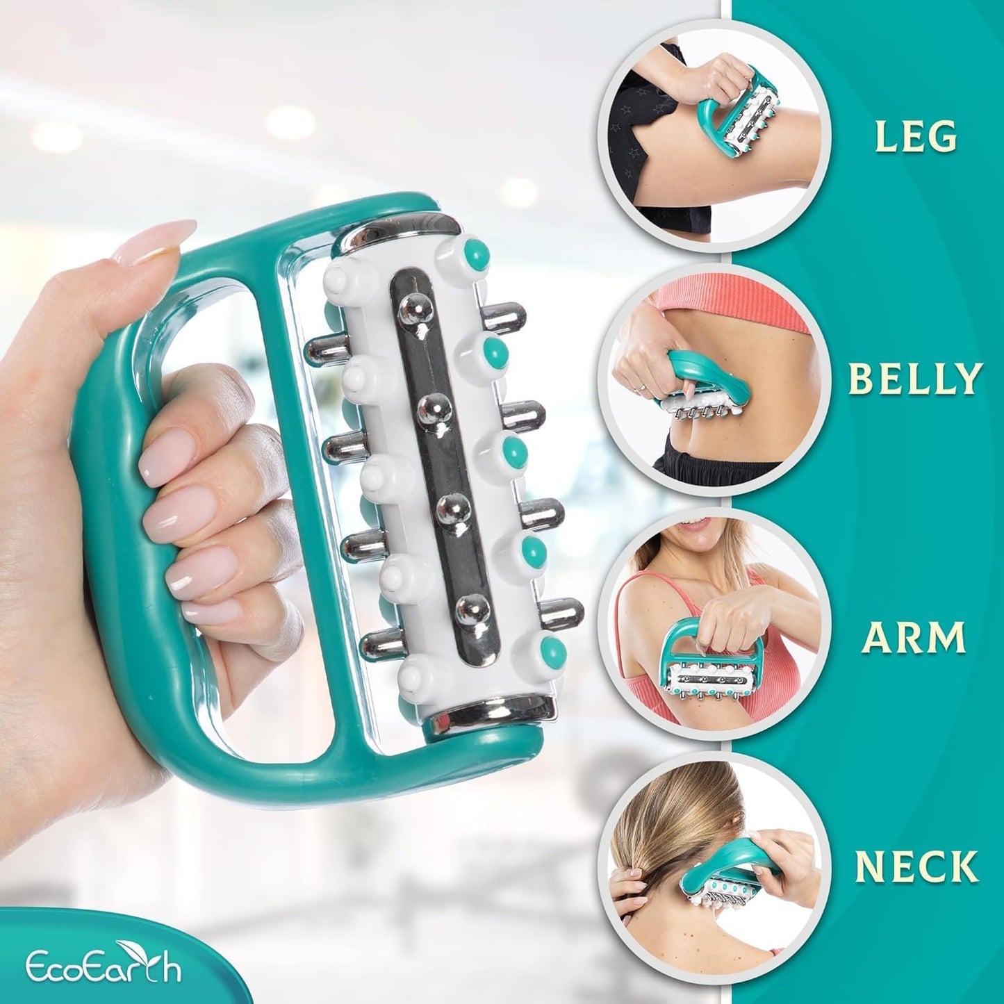 EcoEarth Cellulite Massage Roller - Handheld Fascia Massager with Detachable Handles - Anti Cellulite Tool for Legs, Thighs, Buttocks & Belly - Deep Tissue Muscle Roller for Lymphatic Drainage