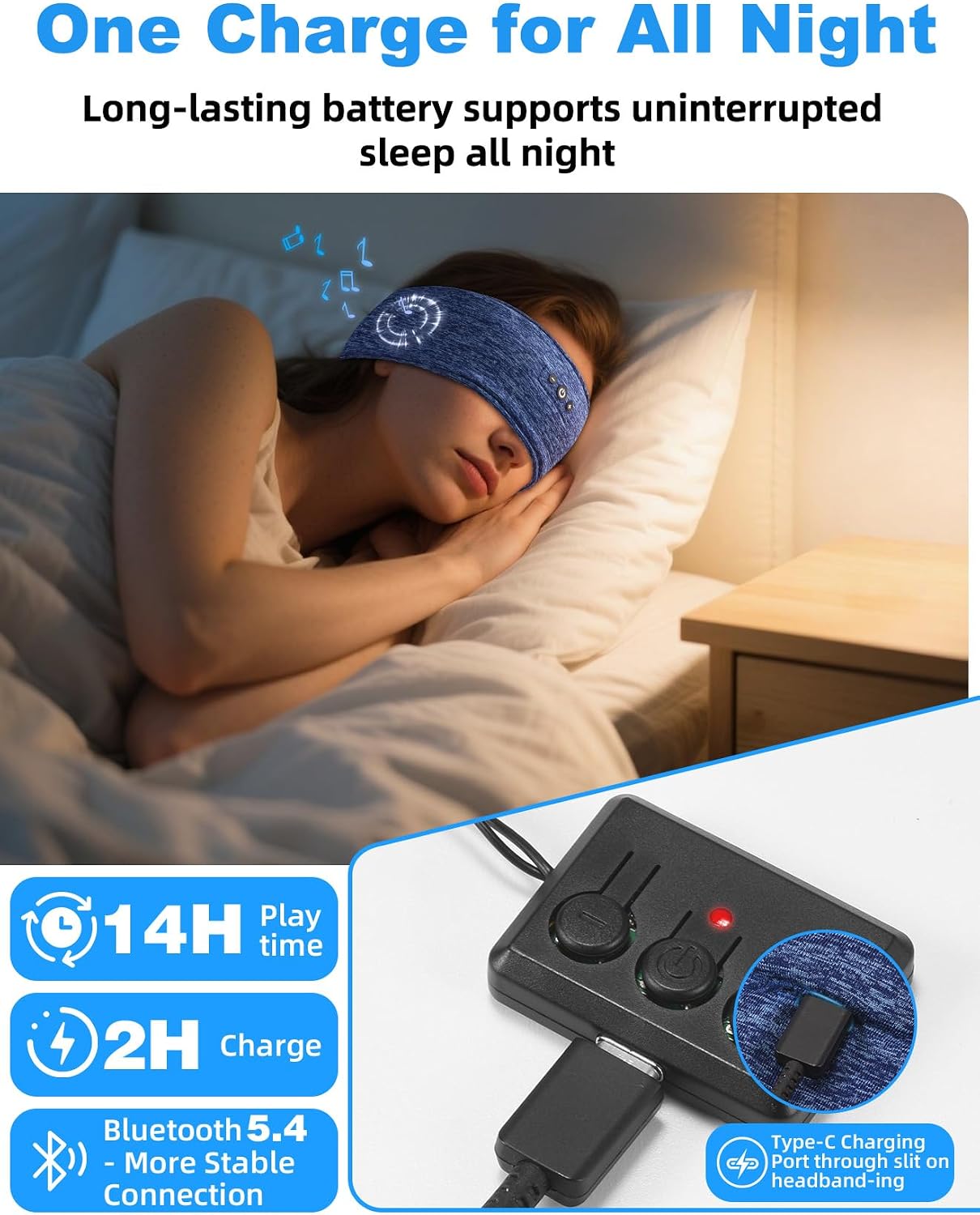 Adjustable Bluetooth Sleeping Headphones Headband for Men Women 2PCS | Hook-and-Loop, Thin Speakers, 14H Playtime, Earphones for Side Sleepers Running Workouts Sports Yoga Meditation - Blue&Gray