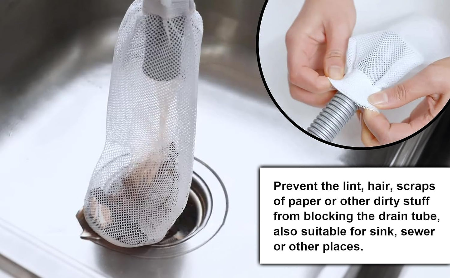 32-Piece Lint Trap and Cable Ties Set for Washing Machine, Includes 8 Nylon Mesh Lint Traps and 24 Cable Ties, Easy and Effective Lint Filtration (White)