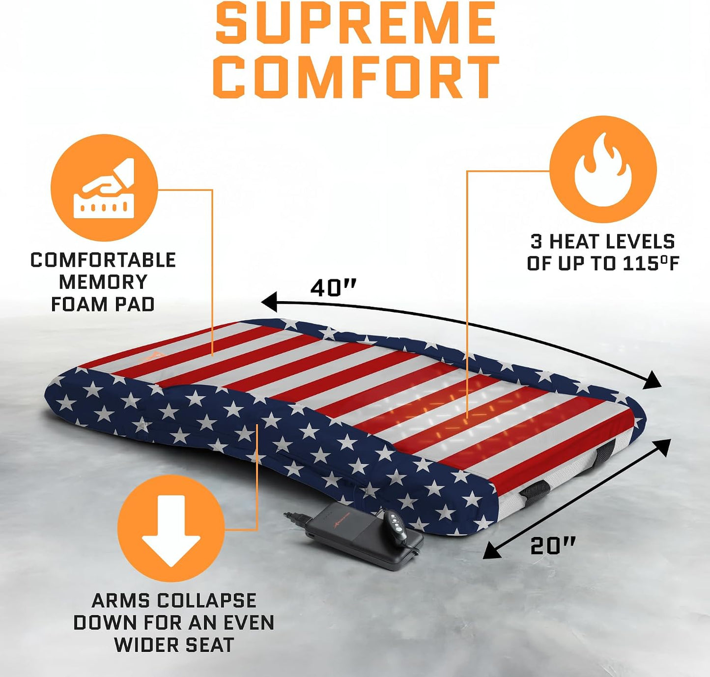 Heated Stadium Seats for Bleachers with Back Support – USB Battery Included - Upgraded 3 Levels of Heat - Foldable Chair - Cushioned, 4 Pockets for Snacks, Cup Holder - for Camping, Games & Sports