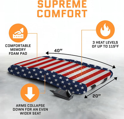 Heated Stadium Seats for Bleachers with Back Support – USB Battery Included - Upgraded 3 Levels of Heat - Foldable Chair - Cushioned, 4 Pockets for Snacks, Cup Holder - for Camping, Games & Sports