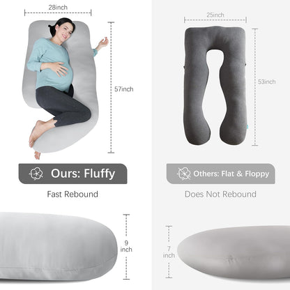 MOON PARK Pregnancy Pillows for Sleeping - 57 Inch U Shaped Full Body Maternity Pillow with Removable Cover - Support for Back, Legs, Belly, Hips - Pregnancy Pillow for Women - Grey