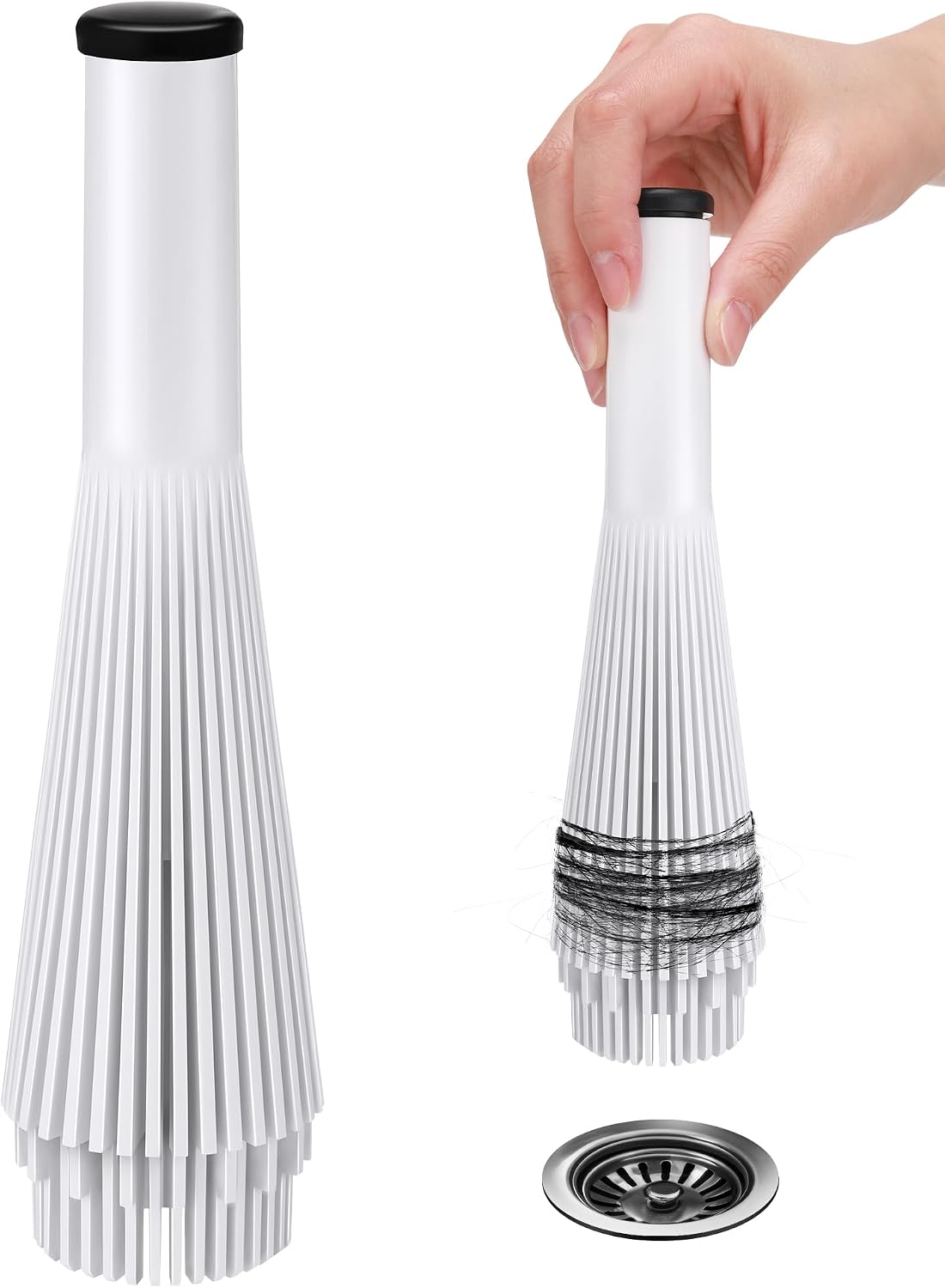Feekoon 2 Pack Lint Trap for Washer and Utility Sink Drains, Hair Catcher | Fits 1.5 to 1.75 Inch Drains, Nylon Mesh, T Shape Rubber Plug, For Laundry Rooms and Utility Sinks, Removable for Cleaning