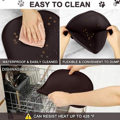 SMILOOL Waterproof Silicone Pet Food Mat with Raised Edge for Dog & Cat | 19" x 12" Non-Slip Pet Feeding Mats with Lip for Food & Water Bowl, Food Grade, Easy Cleaning, Black