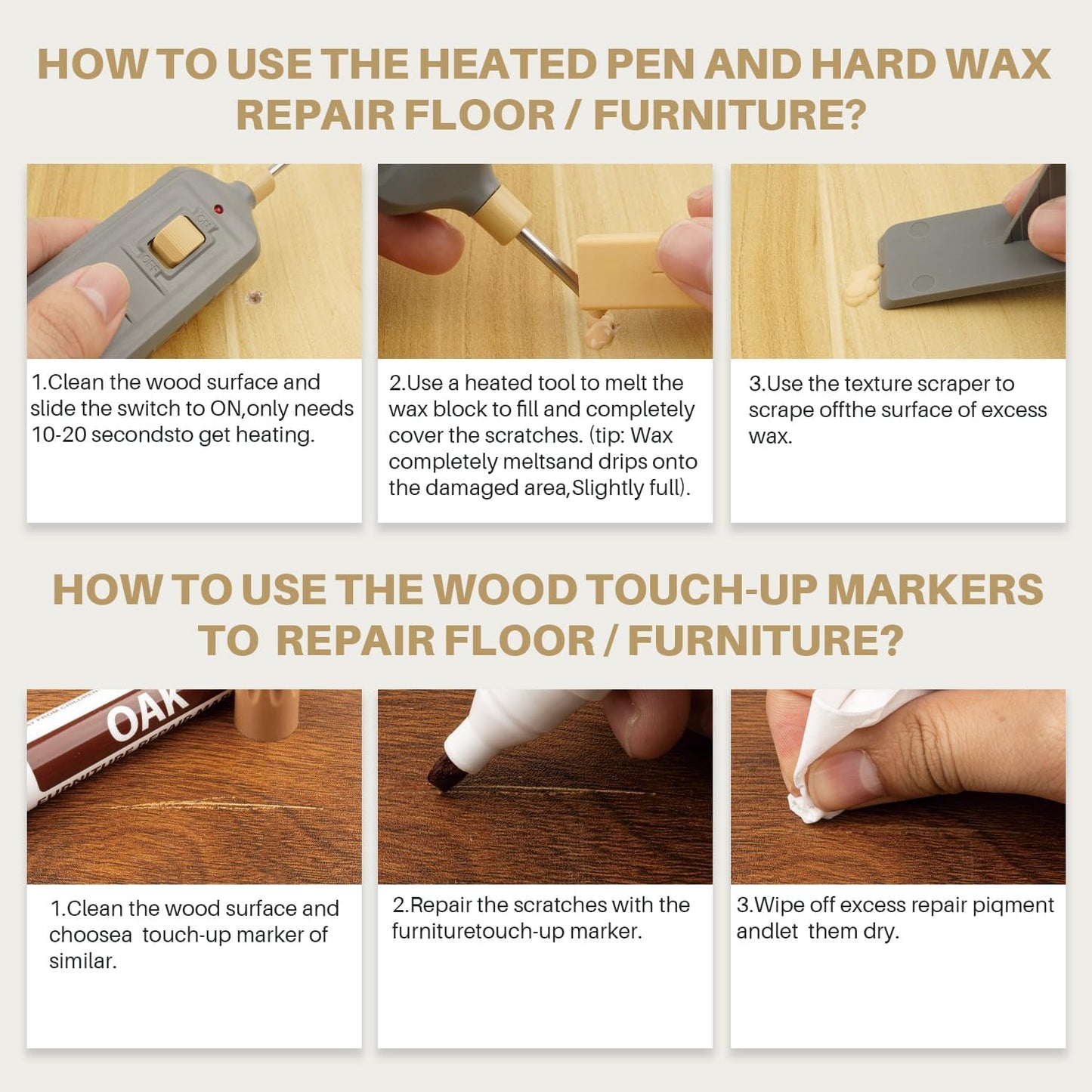 Laminate Vinyl Floor Repair Kit - Set of 22 Wood Floor Wax Furniture Touch Up Markers, Linoleum Repair Kit Cover Up Scratches, Cracks, Stains for Wooden Door, Floor, Table, Cabinet, Desks