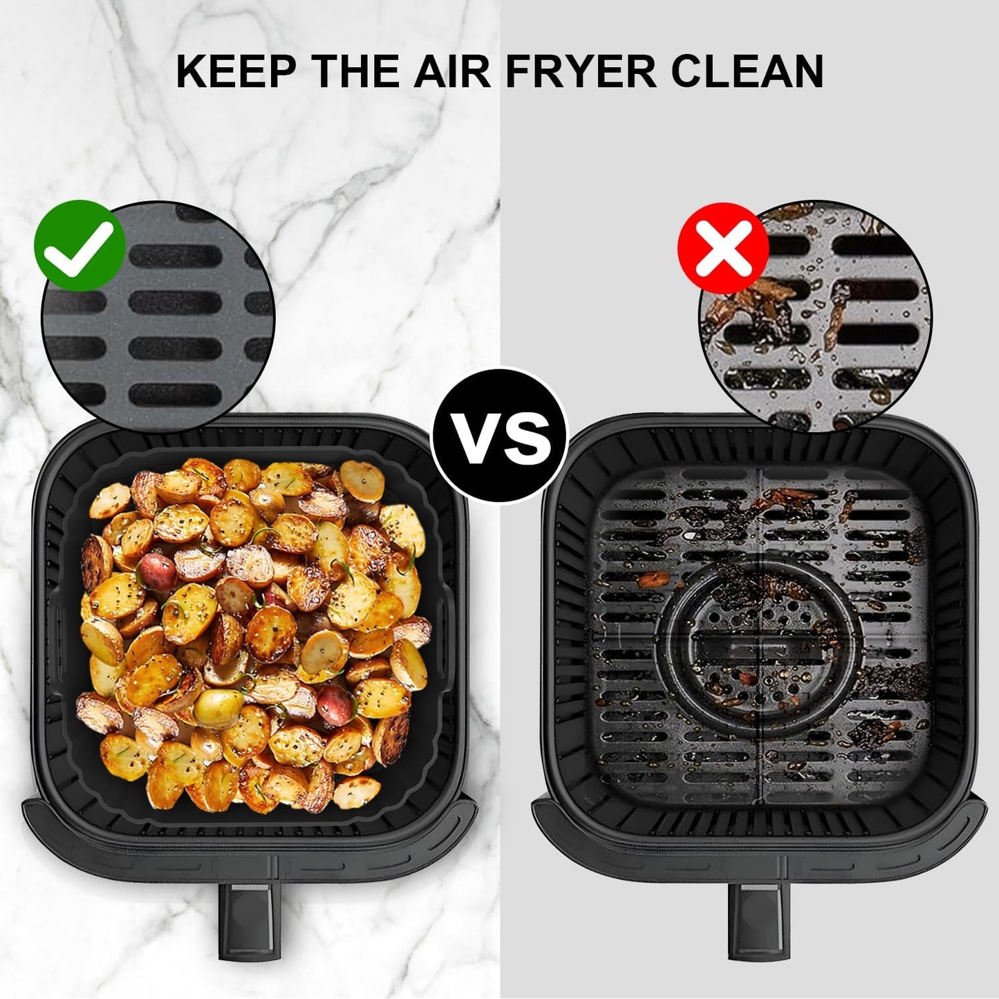 Silicone Air Fryer Liners 2 Pack, Reusable Liners Compatible for Ninja Foodi DZ201, DZ401, DZ550, COSORI, Chefman, Instant Air Fryer, and 6-in-1 8-10QT Air Fryer Baskets