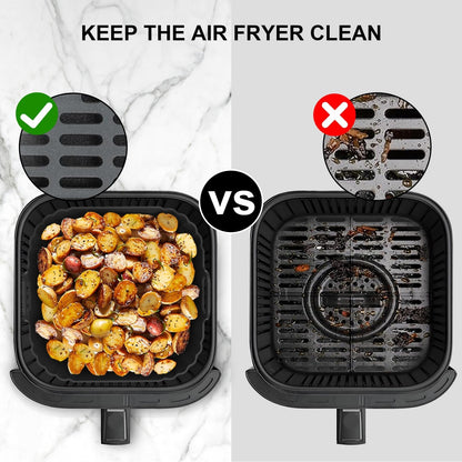 Silicone Air Fryer Liners 2 Pack, Reusable Liners Compatible for Ninja Foodi DZ201, DZ401, DZ550, COSORI, Chefman, Instant Air Fryer, and 6-in-1 8-10QT Air Fryer Baskets