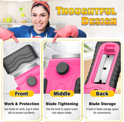 DIYSELF 1 Pack Razor Blade Scraper with 15 Extra Blades, Scraper Tool for Cleaning Window, Paint, Cooktop, Oven, Glass Stove Top Scraper, Razor Scraper with Buit-In Blade Storage | Razor Scraper for Cleaning Window, Paint, Cooktop, Oven, Glass Stove Top