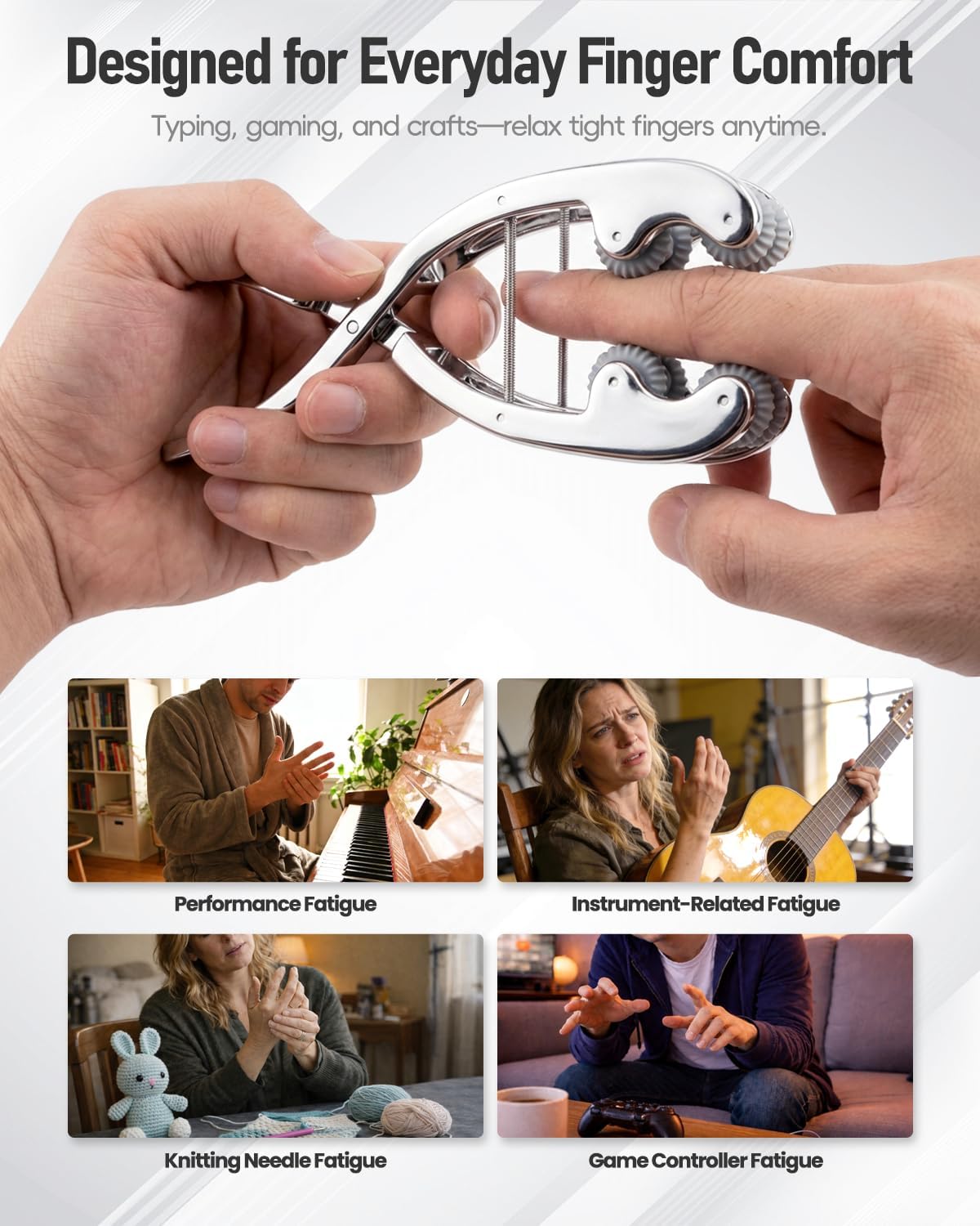 Stainless Steel Adjustable Finger Massage Roller for Knuckle & Palm, 2026 Updated Spring Lever Loaded Dual Roller Finger Massager Tool Manual Massage Roller for Trigger Finger Hand Fatigue Relief