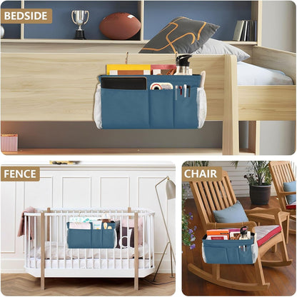 Black Bedside Caddy Storage Bag Bedside Organizer for Bed Rails College Dorm Room Organizer Caddy Hanging Shelf 6 Pockets with Hooks for Drinks Magazine Phone Holder