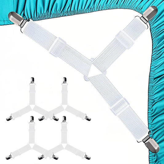 Fitted Bed Sheet Straps: Sheet Holder Suspenders (White, 4-Pack)