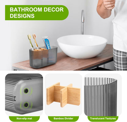 GFWARE Toothbrush Holders for Bathrooms - Bamboo Divider Toothbrush and Toothpaste Holder with Drainage, Kids Electric Toothbrush Organizer for Bathroom Countertop, White Tooth Brush Holder | 5 Slots Toothbrush and Toothpaste Holder with Bamboo Divider,