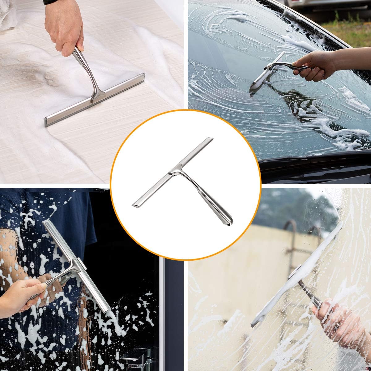 Shower Squeegee for Glass Doors, Squeegee for Shower Glass Door, Window and Car Glass, Mirrors - All-Purpose Stainless Steel Squeegee, 10 Inches and Black
