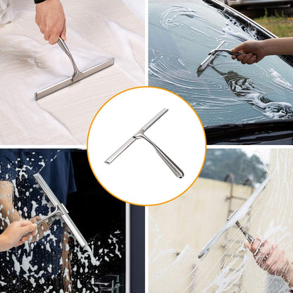 Shower Squeegee for Glass Doors, Squeegee for Shower Glass Door, Window and Car Glass, Mirrors - All-Purpose Stainless Steel Squeegee, 10 Inches and Black