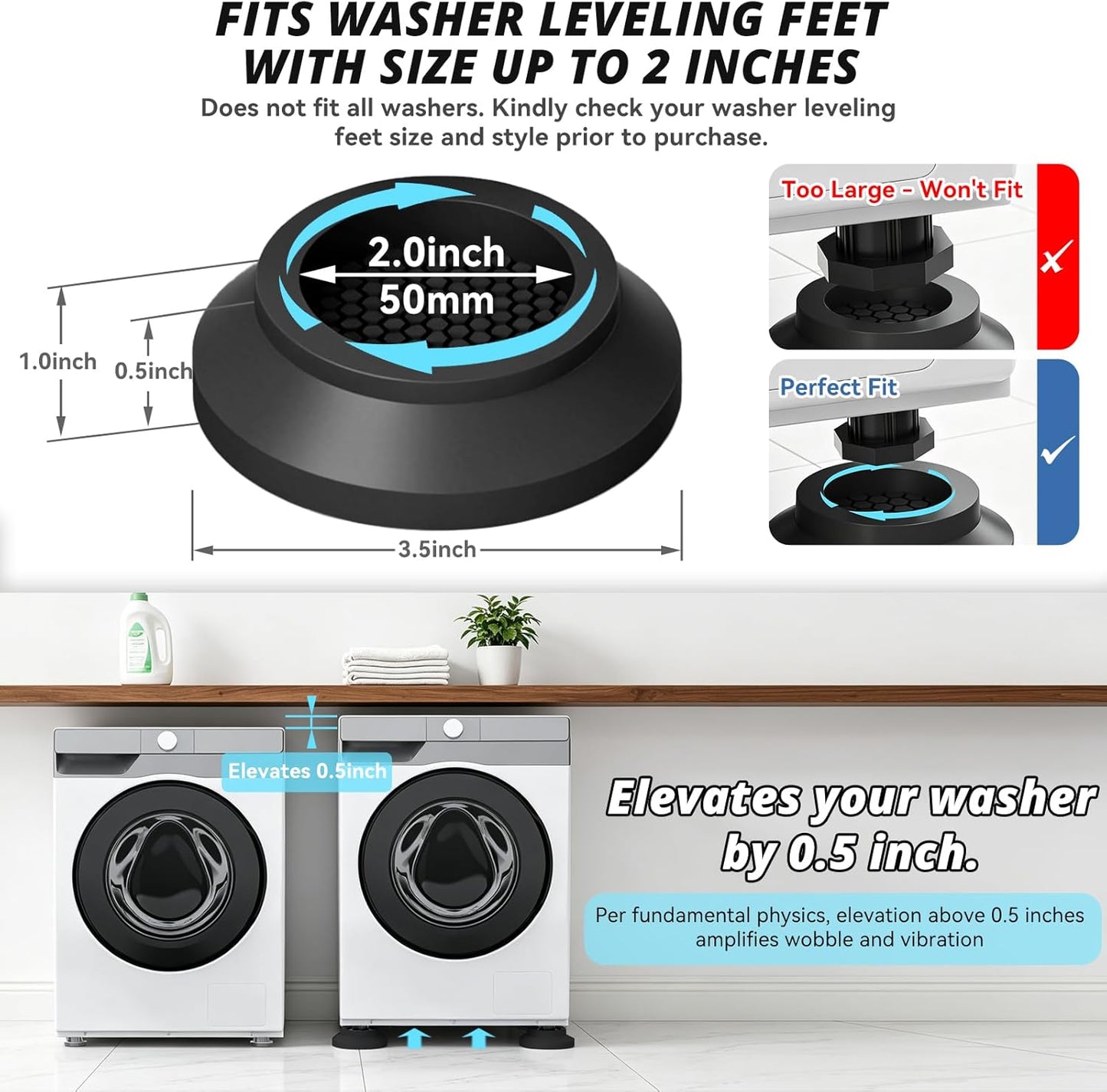 Anti Vibration Pads for Washing Machine with Powerful Sucker, Anti Vibration Pads Vibration Absorber,Washer and Dryer Stand,Stops Washer Dryer Prevents Noise, Washing Machine Stand |Grey, 4pcs|