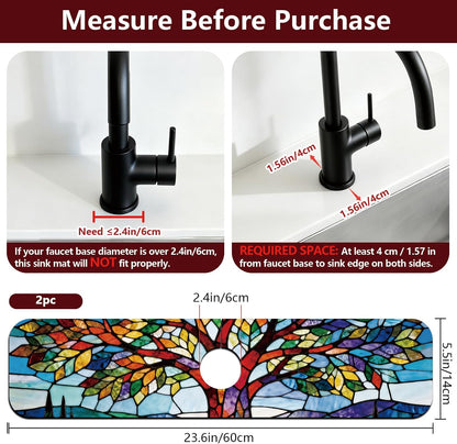2Pcs Peonies Kitchen Sink Splash Guard Faucet Mat Vintage Florals Faucet Mat For Bathroom Kitchen 5.5x23.6In
