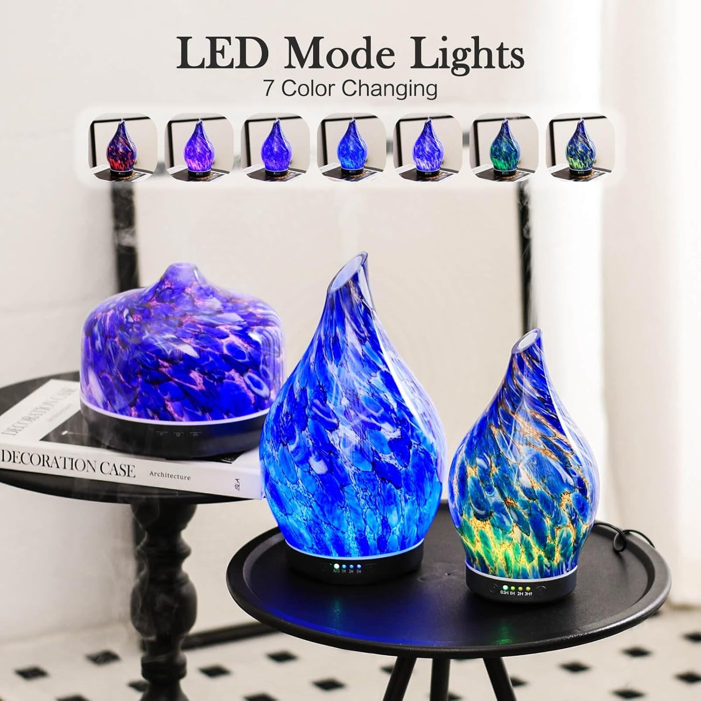 Porseme Oil Diffuser 3D Glass Aromatherapy Ultrasonic Humidifier, Air Refresh Auto Shut-Off, Timer Setting, BPA Free for Home Hotel Yoga Leisure SPA Gift 150ml Last 6H - Colors A