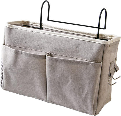 Bedside Caddy Hanging Bed Organizer Storage Bag Pocket for Dorm Rooms Bed Rails Nightstand Hanging Bag Cotton Linen Bedside Storage Pocket Organizer Basket for Bunk Bed Dorm Rooms(Grey)