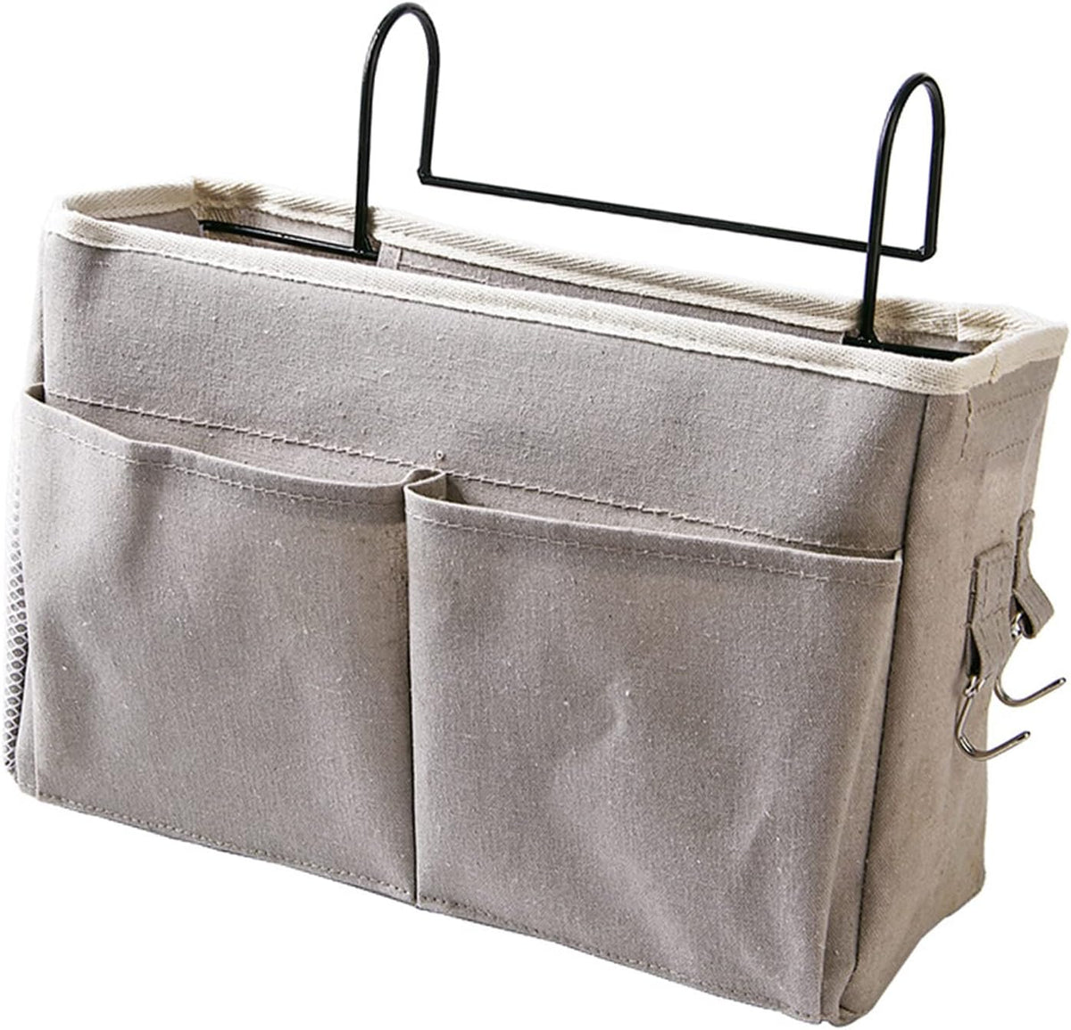 Bedside Caddy Hanging Bed Organizer Storage Bag Pocket for Dorm Rooms Bed Rails Nightstand Hanging Bag Cotton Linen Bedside Storage Pocket Organizer Basket for Bunk Bed Dorm Rooms(Grey)