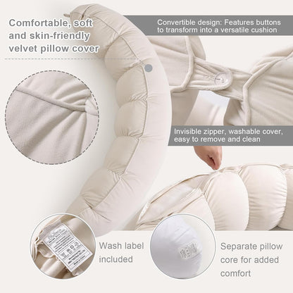 Peallow(Pat. Pend) – Long Round Body Pillow for Adults, Bolster Pillow for Sleeping, Soft and Supportive Pillow for Sleeping & Lumbar Support (Green-White, 29.5")